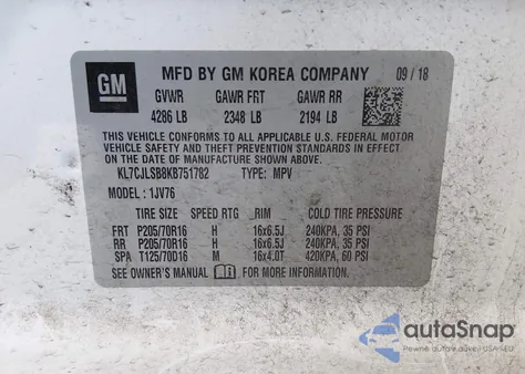 2019 Chevrolet Trax Lt from USA, damaged, VIN KL7CJLSB8KB751782